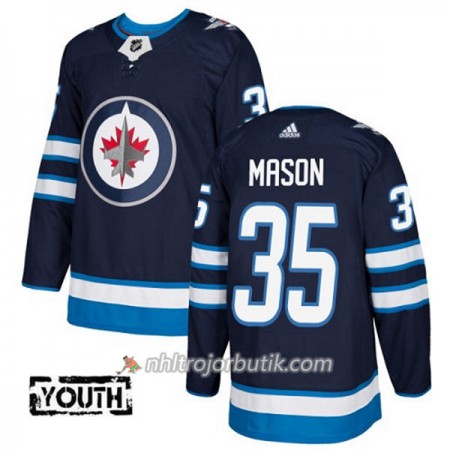Barn Ishockey Winnipeg Jets Tröja Steve Mason 35 Adidas 2017-2018 Marinblå Authentic